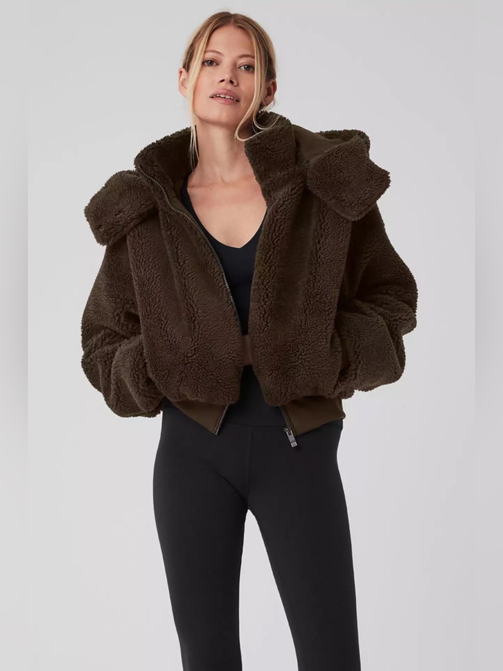 ALO Yoga Foxy Sherpa Jacket Espresso Brown Size Small